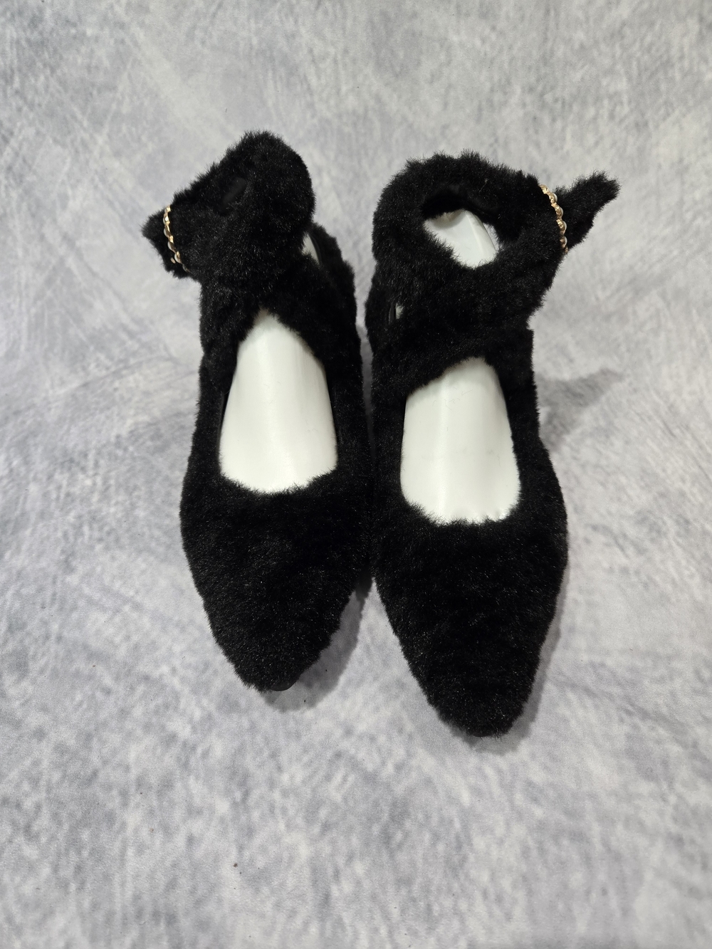 Free People Parisa faux shearling ankle strap flats in black